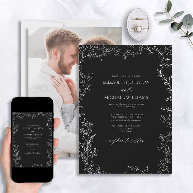 Invitación Boda moderno de fotografía de hoja mínima en blanc (Subido por el creador)