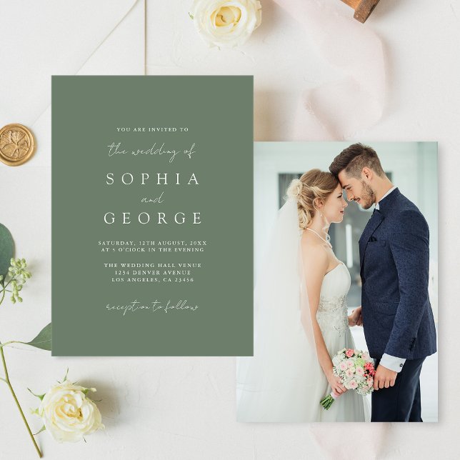 Invitación Boda moderno de fotografía verde de sabio simple (Subido por el creador)