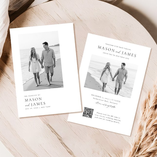 Invitación Boda moderno de fotos de código QR de Boho blanco  (Subido por el creador)