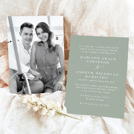 Invitación Boda moderno de fotos de color verde mínimo