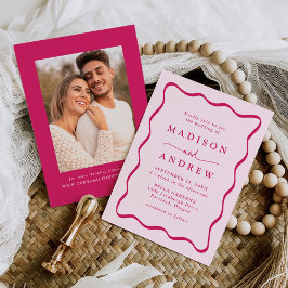 Invitación Boda moderno de fotos de cuadros ondulados rosados