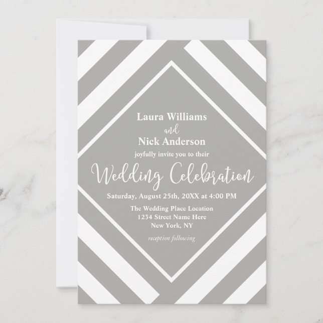 Invitación Boda moderno de franjas grises audaces (Anverso)