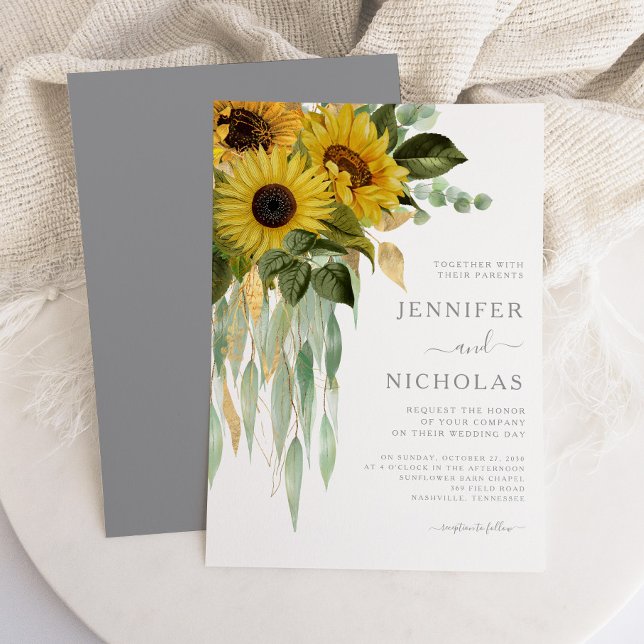 Invitación Boda moderno de girasoles grises (Modern Gray Sunflowers Wedding Invitation)