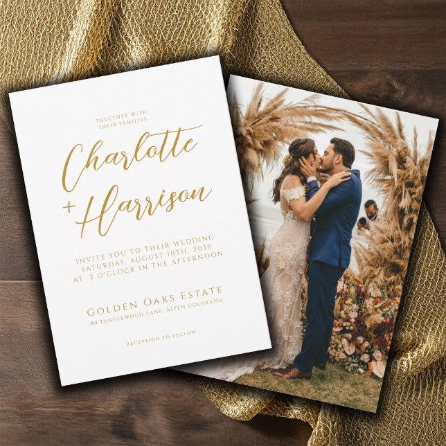Invitación Boda moderno de guiones dorados manuscritos (Subido por el creador)