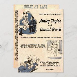 Invitación Boda moderno de historieta romántico antiguo retro