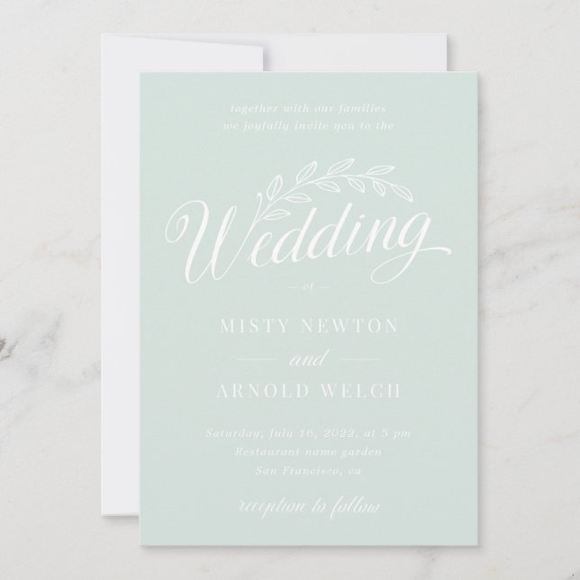 Invitación Boda moderno de hoja botánica Mint Green Backyard (Anverso)