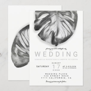 Invitación boda moderno de hojas de monstera plata tropical