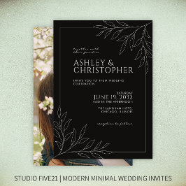 Invitación Boda moderno de imágenes de diseño de follaje negr