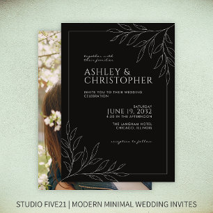 Invitación Boda moderno de imágenes de diseño de follaje negr