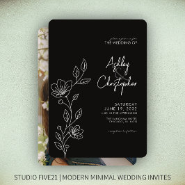 Invitación Boda moderno de imágenes de diseño de follaje negr