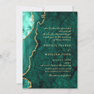 Invitación Boda moderno de la ágata de mármol verde dorado