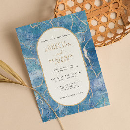 Invitación Boda moderno de la Agate de Oro Azul del cielo