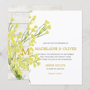 Invitación Boda moderno de la madera rústica botánica amarill