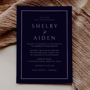 Invitación Boda moderno de la Marina Neutral Mínima