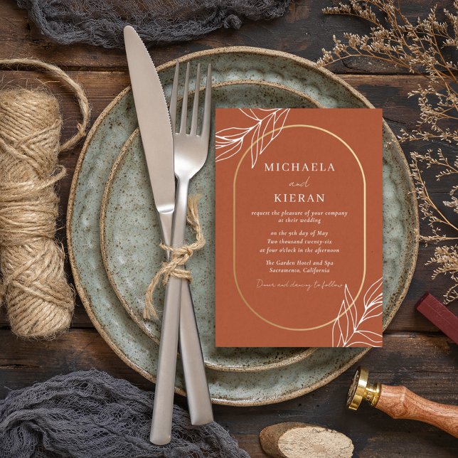 Invitación Boda moderno de la roya quemada por el Boho (Boho Burnt Rust Modern Wedding Invitation)