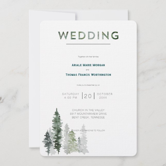 Invitación Boda moderno de la selva montañosa (Anverso)