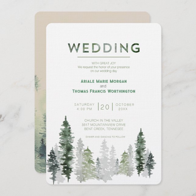 Invitación Boda moderno de la selva montañosa (Anverso / Reverso)