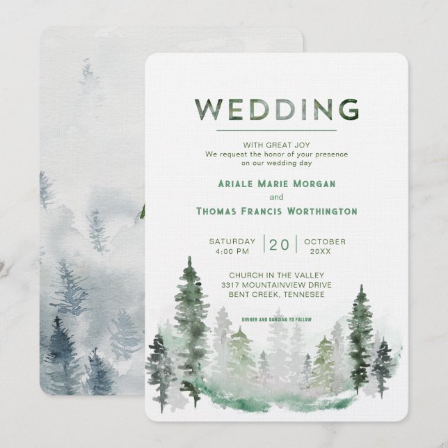 Invitación Boda moderno de la selva montañosa (Anverso / Reverso)