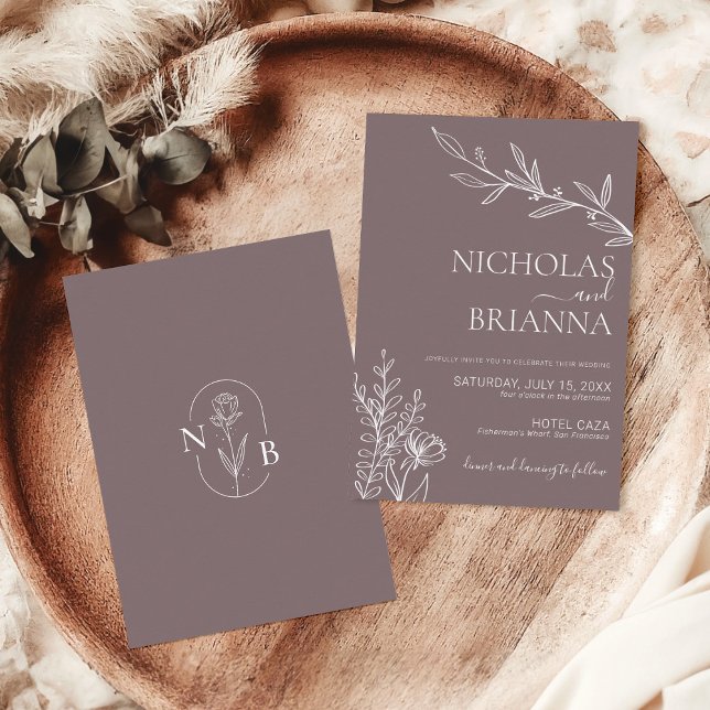 Invitación Boda moderno de la tabla de canela floral de Boho (Subido por el creador)