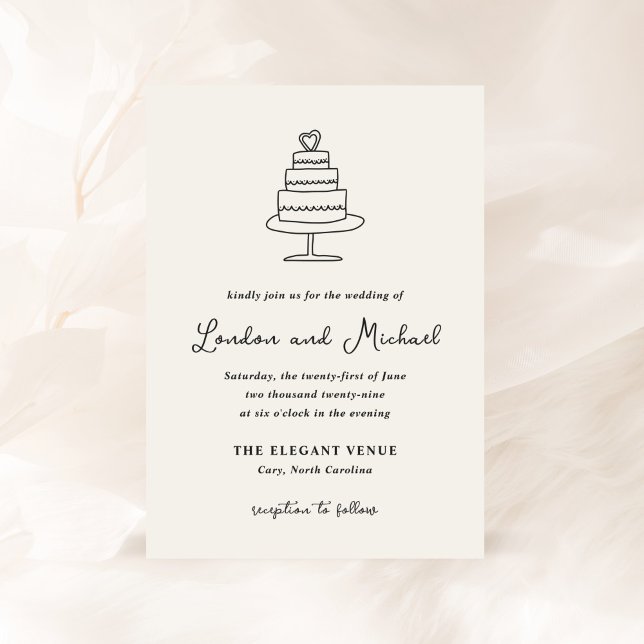 Invitación Boda moderno de la tarta dibujada a mano (Subido por el creador)