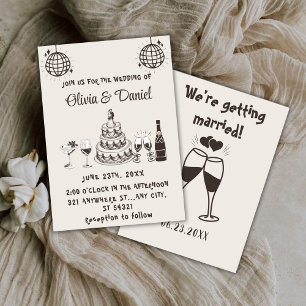Invitación Boda moderno de la tarta negra dibujada a mano ret