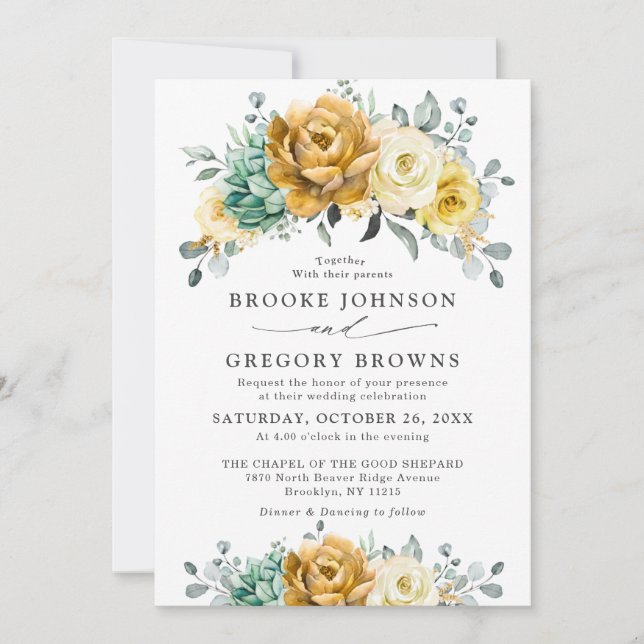 Invitación Boda moderno de la vegetación de la floración amar (Anverso)