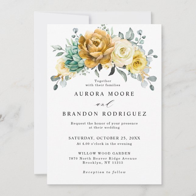 Invitación Boda moderno de la vegetación de la floración amar (Anverso)