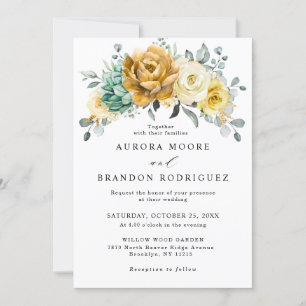 Invitación Boda moderno de la vegetación de la floración amar