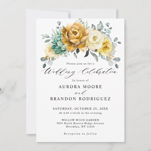 Invitación Boda moderno de la vegetación de la floración amar (Anverso)