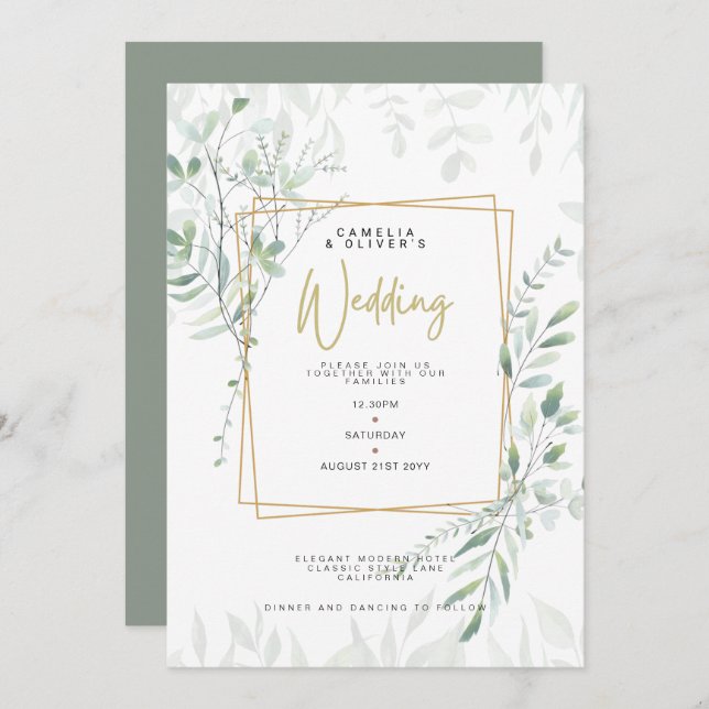 Invitación Boda moderno de la vegetación sabana QR Código RSV (Anverso / Reverso)