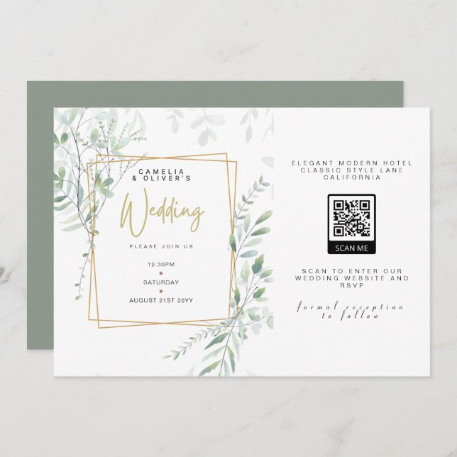 Invitación Boda moderno de la vegetación sabana QR Código RSV (Anverso / Reverso)