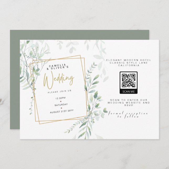 Invitación Boda moderno de la vegetación sabana QR Código RSV (Anverso / Reverso)