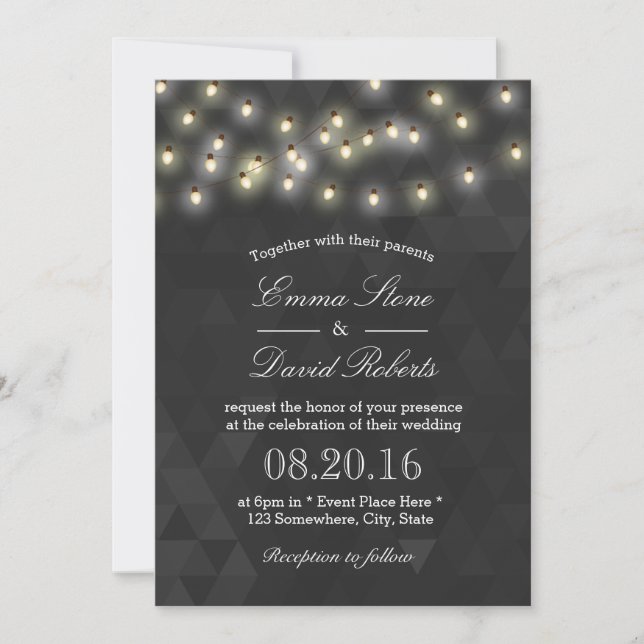 Invitación Boda moderno de las luces de cadena de verano (Anverso)