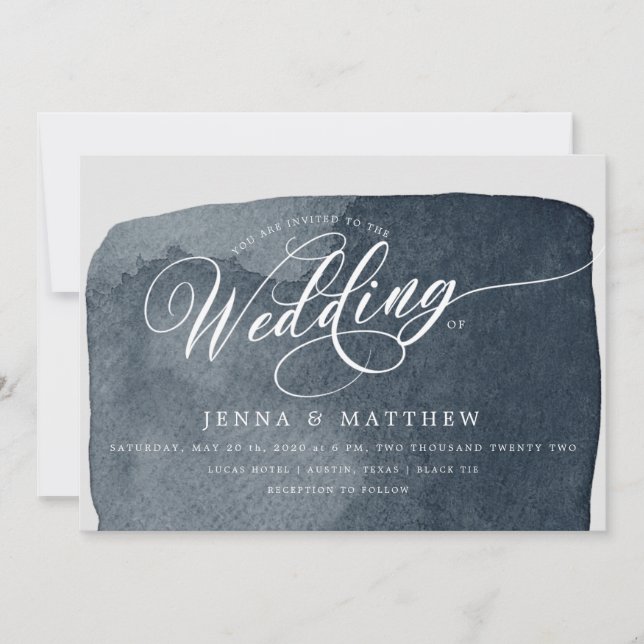 Invitación boda moderno de lavado azul de acero acuático (Anverso)
