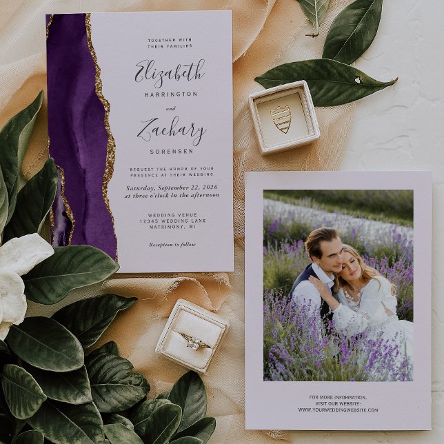 Invitación Boda moderno de lavanda de oro púrpura (Subido por el creador)