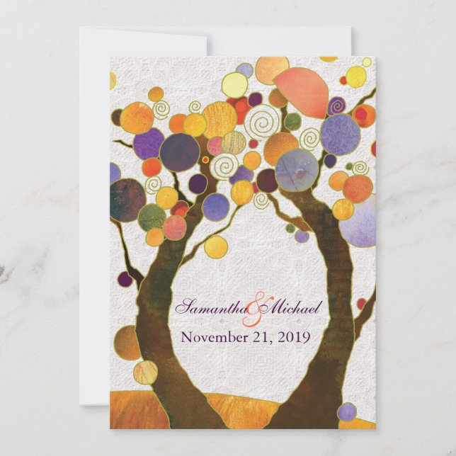 Invitación Boda moderno de los árboles de amor de otoño (Anverso)
