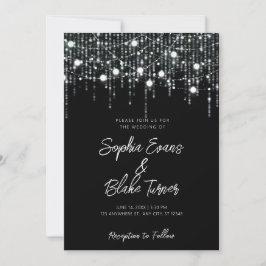 Invitación Boda moderno de luces colgantes en blanco y negro
