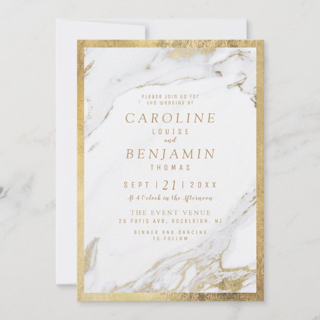 Invitación Boda moderno de lujo de mármol de Relieve metaliza (Anverso)