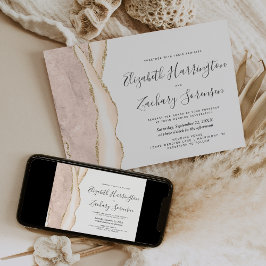 Invitación Boda moderno de marfil Gold Agate