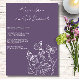 Invitación Boda moderno de mariposa morada y blanca