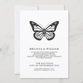 Invitación Boda moderno de mariposa negra y blanca