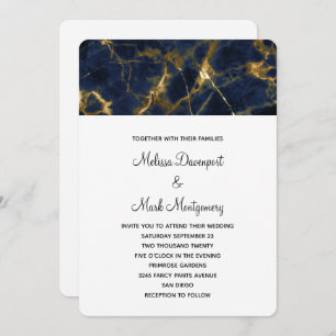 Invitación Boda moderno de mármol azul marino y oro