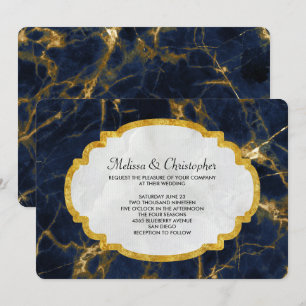 Invitación Boda moderno de mármol azul marino y oro