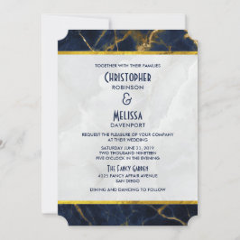 Invitación Boda moderno de mármol azul marino y oro