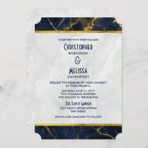 Invitación Boda moderno de mármol azul marino y oro