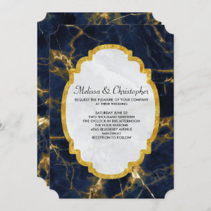Invitación Boda moderno de mármol azul marino y oro