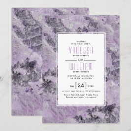 Invitación Boda moderno de mármol geodésico púrpura