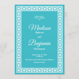 Invitación Boda moderno de mediados del siglo, retro, azul, b