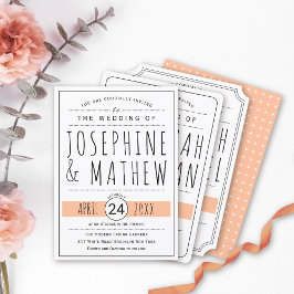 Invitación Boda moderno de melocotón blanco y negro