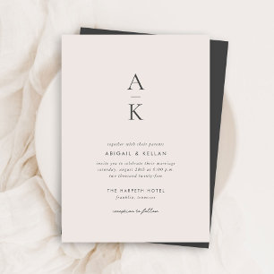 Invitación Boda moderno de mezcla de crema gris y monograma